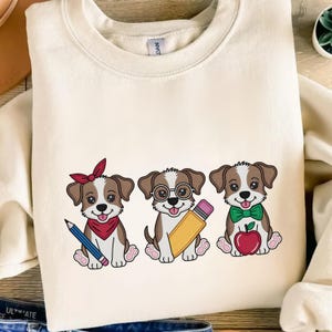 Cute Puppy Embroidery Design Back To School Dog with Pencil Apple Bow Glasses Bandana Teacher Gift Classroom Stitch for Kids Projects