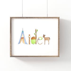 Benutzerdefinierte Name Print, Sechs Alphabet Designs, Baby Name, Waldtiere, Tiere, Ozean, Safari, Natur, Dschungel, Aquarell Kinderzimmer Dekor