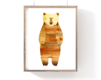 Bear Print, Free Shipping, Watercolor Art Print (three sizes), Nursery Decor, Baby Shower Gift, Kids Room, Wall Art, Woodlands Wall Decor