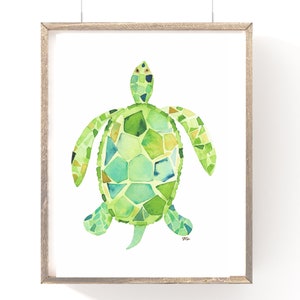 Sea Turtle Watercolor Art Print: Green Nursery Decor (5x7, 8x10)