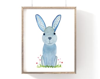 Bunny Watercolor Art Print: Nursery Decor, Kids Room