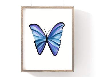 Purple Butterfly, Free Shipping, Watercolor Art Print, Magical Nursery, Baby Shower Gift, Kids Room, Garden Decor, Flowers, Nature, Colorful