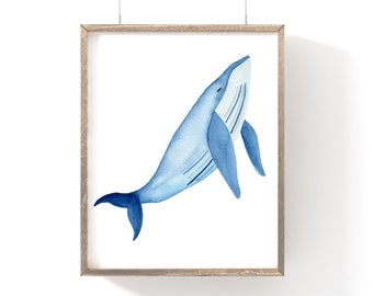 Whale Print, Free Shipping, Watercolor Art Print (three sizes), Nursery Decor, Baby Shower Gift, Kids Room, Wall Art, Sea Life Decor