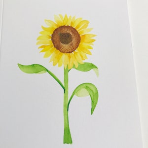 Carte de correspondance tournesol, été, coloré, aquarelle, vide à l'intérieur, jaunes, vert