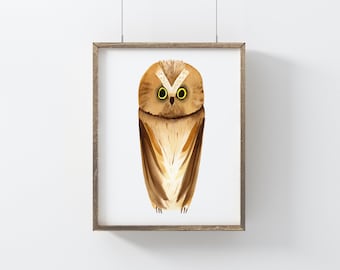 Watercolor Owl Art Print: Woodland Nursery Decor