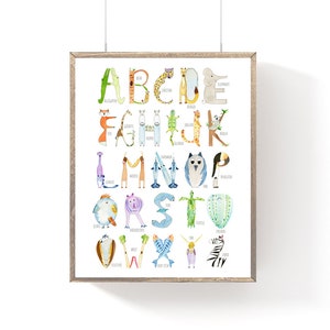 NEW, Alphabet Print, Animal ABCs, 3 Sizes, Free Shipping, Nursery Print, Preschool, Watercolor, Baby Shower Gift, Nursery Wall Art
