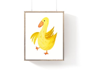 Duck Print, Free Shipping, Watercolor Art Print, Three Sizes, Farm Nursery Decor, Kids Room Wall Art, Baby Shower Gift, Yellow, Spring