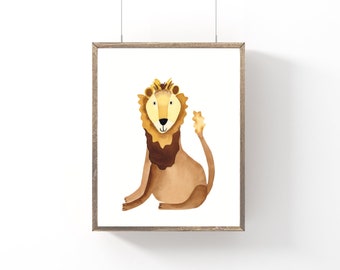 Lion Print, Free Shipping, Watercolor Art Print (three sizes), Nursery Decor, Baby Shower Gift, Kids Room, Wall Art, Safari Animal Decor