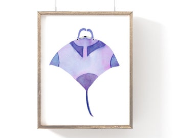 Manta Ray Print, Free Shipping, Watercolor Art Print (three sizes), Nursery Decor, Baby Shower Gift, Kids Room, Wall Art, Sea Life Decor