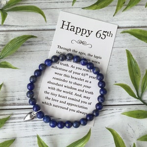 Cadeau bijoux pour 65 ans - pour une femme qui fête ses 65 ans - Bracelet de perles avec carte à message significatif et boîte-cadeau