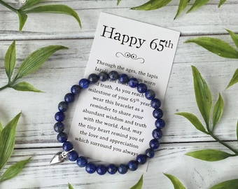 65th Birthday Jewelry Gift - for a Woman Turning 65 – Bead Bracelet with Meaningful Message Card & Gift Box