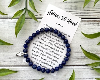 Felices 50 Años Regalo - 50th Birthday Gift in Spanish – Bead Bracelet with Meaningful Message Card & Gift Box - Feliz Cumpleaños 50