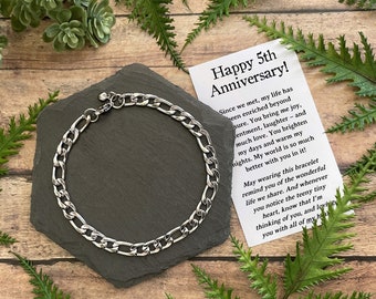 5 Year Anniversary Gift for Him • Men’s Hidden Heart Bracelet • Non-Tarnish 6mm Chain • Includes Meaningful Message and Gift Box