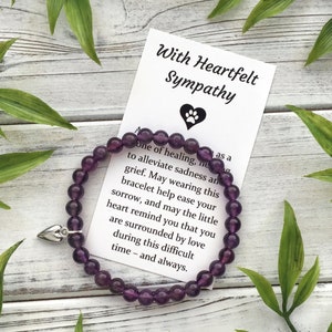 Cadeau de sympathie pour la perte d'un chien, d'un chat ou d'un animal de compagnie : bracelet pour femme avec carte à message doux, boîte et nœud