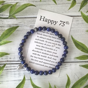 Cadeau bijoux 75e anniversaire - pour une femme qui fête ses 75 ans - Bracelet de perles avec carte à message significatif et boîte-cadeau