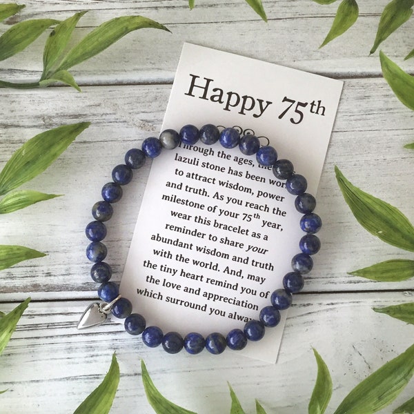 75th Birthday Jewelry Gift - for a Woman Turning 75 – Bead Bracelet with Meaningful Message Card & Gift Box