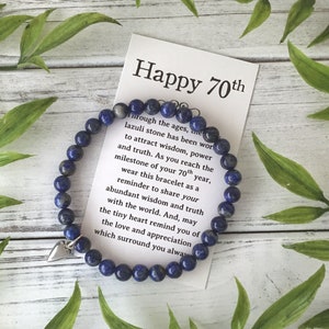 Cadeau bijoux pour 70 ans - pour une femme qui fête ses 70 ans - Bracelet de perles avec carte à message significatif et boîte-cadeau