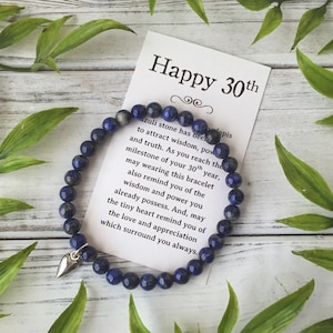 Cadeau bijoux 30e anniversaire - pour une femme qui fête ses 30 ans - Bracelet de perles avec carte à message significatif et boîte-cadeau