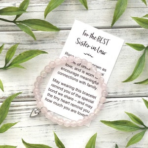 Sister in Law Gift Bracelet - Bead Bracelet with Meaningful Message Card & Gift Box - Rose Quartz