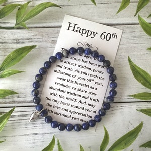 Cadeau 60e anniversaire pour femme Bijoux 60e Bracelet 60e anniversaire – Bracelet de perles avec carte à message significatif et boîte-cadeau