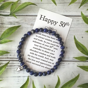 Cadeau bijoux pour 50e anniversaire - pour une femme qui fête ses 50 ans - Bracelet de perles avec carte à message significatif et boîte-cadeau