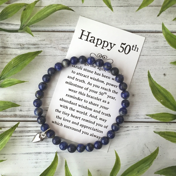 50th Birthday Jewelry Gift - for a Woman Turning 50 – Bead Bracelet with Meaningful Message Card & Gift Box