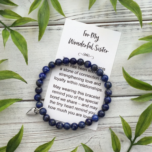 For My Wonderful Sister – Bead Bracelet with Meaningful Message Card & Gift Box - Lapis