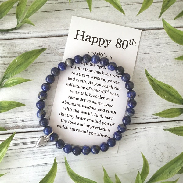 80th Birthday Jewelry Gift - for a Woman Turning 80 – Bead Bracelet with Meaningful Message Card & Gift Box