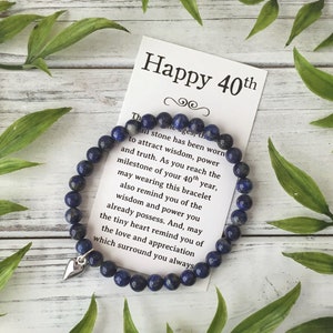 Cadeau de 40e anniversaire pour femme - Bracelet de perles avec carte à message significatif et boîte-cadeau
