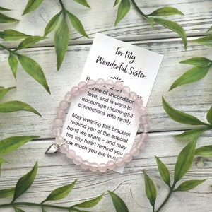 For My Wonderful Sister – Bead Bracelet with Meaningful Message Card & Gift Box - Rose Quartz