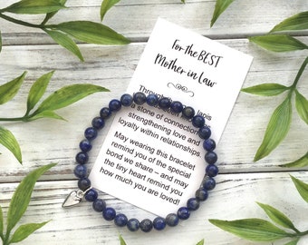 Mother in Law Gift Bracelet - Bead Bracelet with Meaningful Message Card & Gift Box - Lapis