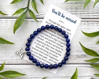 Friend Moving Away Gift - Lapis Bracelet with Meaningful Message Card & Gift Box - Goodbye Present