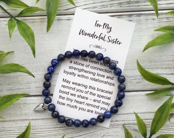 For My Wonderful Sister – Bead Bracelet with Meaningful Message Card & Gift Box - Lapis