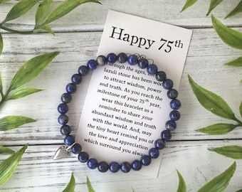 75th Birthday Jewelry Gift - for a Woman Turning 75 – Bead Bracelet with Meaningful Message Card & Gift Box