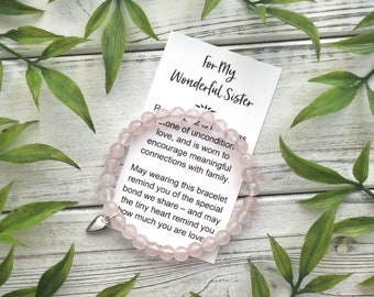 For My Wonderful Sister – Bead Bracelet with Meaningful Message Card & Gift Box - Rose Quartz