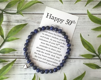 50th Birthday Jewelry Gift - for a Woman Turning 50 – Bead Bracelet with Meaningful Message Card & Gift Box