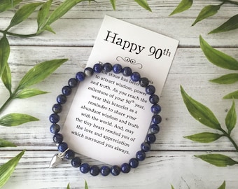 90th Birthday Jewelry Gift - for a Woman Turning 90 – Bead Bracelet with Meaningful Message Card & Gift Box