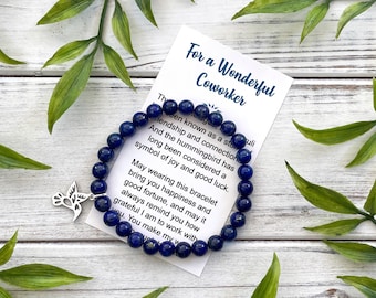 Coworker Gift for Women – Lapis Gift Bracelet with Meaningful Message Card & Gift Box