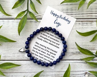 Pulsera de regalo de cumpleaños para Gigi: pulsera de cuentas con tarjeta con mensaje significativo y caja de regalo. Para el cumpleaños de Gigi.