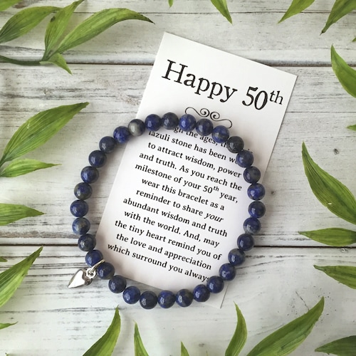 50th Birthday Gift for Women - for Her - Lapis Bead Bracelet with Meaningful Message Card & Gift Box