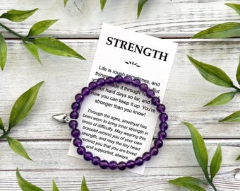 Strength Gift Bracelet for Women – Amethyst Bead Bracelet with Sweet Message Card, Box & Bow