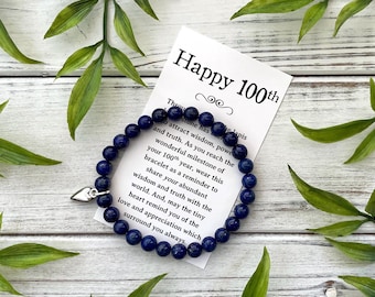100th Birthday Gift for Her - for a Woman Turning 100 – Bead Bracelet with Meaningful Message Card & Gift Box with Bow - Birthday Jewelry