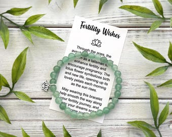 Fertility Bracelet – Infertility Jewelry with Aventurine Beads, Lotus Charm - Meaningful Message, Gift Box & Bow