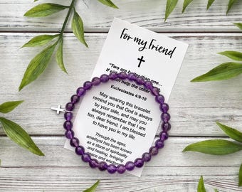 Pulsera con cruz para amiga - Regalo para mujeres cristianas - Incluye tarjeta con versículo bíblico religioso