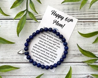 60th Birthday Gift for Mom - Lapis Lazuli Bead Bracelet with Meaningful Message Card & Gift Box