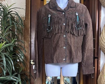 Scully Wildleder Fransen Jacke Damen XL Schoko Braun Western Concho Perlen L152 Coastal Cowgirl Ranchwear Rodeo Jacke Boho Western Statement