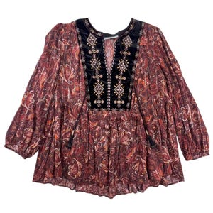 Anthropologie Glenda Blusa da contadina in pizzo 1X Top boho con nappe e stampa paisley, stile romantico e fluente, taglie forti, stile Anthro, regalo per lei, top autunnale Whimsigoth immagine 4