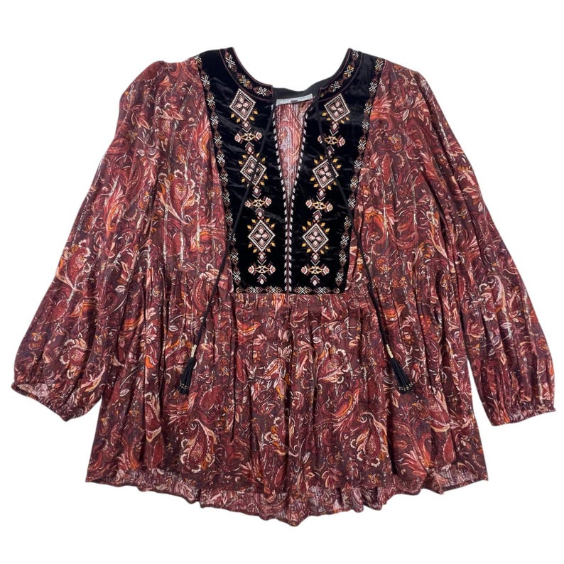 Anthropologie Glenda Blusa da contadina in pizzo 1X Top boho con nappe e stampa paisley, stile romantico e fluente, taglie forti, stile Anthro, regalo per lei, top autunnale Whimsigoth immagine 4
