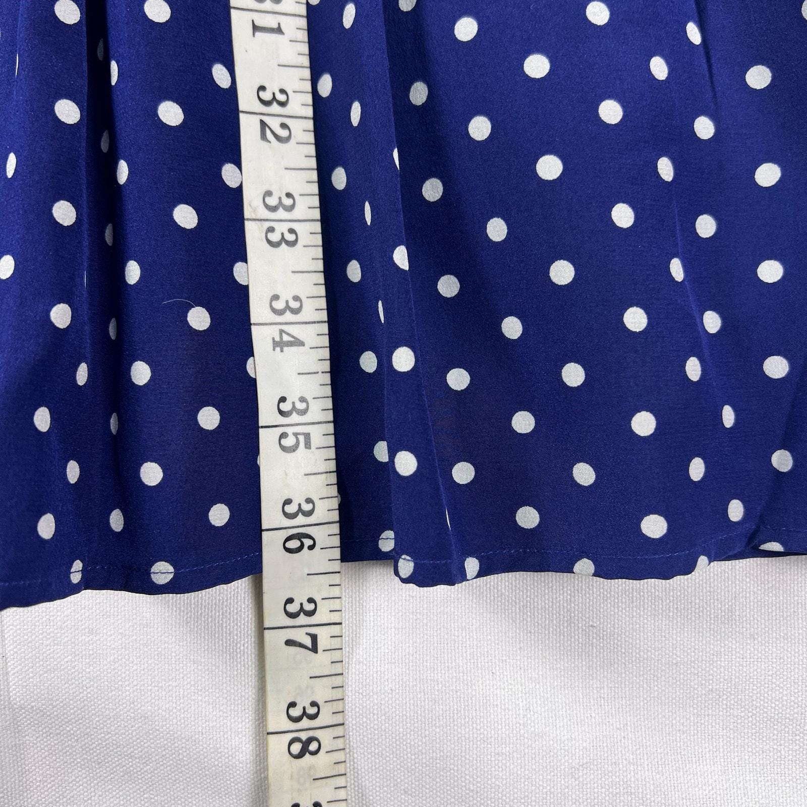 j crew silk polka dot dress Vintage Style J.Crew 100% Silk Polka Dot Midi Dress Navy White Fit and Flare Pleated A-Line Wedding Guest Summer Occasion Dress Size 2