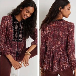 Anthropologie Glenda Blusa da contadina in pizzo 1X Top boho con nappe e stampa paisley, stile romantico e fluente, taglie forti, stile Anthro, regalo per lei, top autunnale Whimsigoth immagine 19